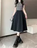 Foto Real Plus Size MM Gordo Saia de Meio Comprimento Primavera Verão Estilo Coreano ins Cintura Alta Emagrecedora Comprimento Médio Caimento Plissada Grande Flare Saia Evasê