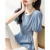 Camisa Casual Slimming Manga Bufante Decote V Estilo Coreano Elegante para o Verão 2026, Realça a Cintura, Manga Curta