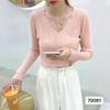 Suéter transfronteiriço de gola V de cor sólida suéter camiseta de baixo 2024 Novo slim emagrecedor simples temperamento top