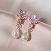 Pendientes Redondos Marquise de Perla y Circonita Hechos a Mano Rakol, Elegantes y Lujosos, Pendientes y Clavos de Nicho Versátiles de Moda