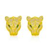 Pendientes de Zirconio de Color Diamante Completo Ojo de Caballo Cabeza de Leopardo Zirconio Pendientes de Animal Cabeza de Leopardo Pendientes Geométricos Ojo Verde Leopardo