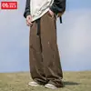 Pantalones Casuales Rectos de Algodón Puro Lavado con Puntada de Pespunte Personalizados/Personalizados para Hombre, Primavera y Otoño, Estilo Retro Americano, Pantalones Cargo Holgados