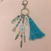 Llavero atrapasueños bohemio popular europeo y americano con borla de lana, hoja turquesa, colgante para bolso de hombre y mujer