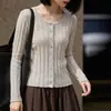 Suéter Cardigan de Temperamento Elegante Feminino Slim Fit Malha Outono e Primavera Roupa Externa 2026 Novo Estilo Manga Longa Camada Base Gola Redonda Jaqueta