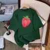 Camiseta de Manga Corta de Algodón Puro con Estampado de Fresas Blancas Estilo Coreano para Mujer, Nuevo Modelo de Verano, Versátil, Transpirable, Top Adelgazante, Estilo Ins