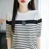 Camiseta Pulôver Jacquard Tricotada Manga Curta Gola Redonda Solta Casual de Verão em Liocel Camisa Fina Feminina Peça Única Europeia e Americana