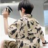 Camisa Infantil Masculina de Manga Curta Estampada Tamanho Médio Roupa de Verão Infantil Fina Estilosa Fashionável Estilo Coreano Cardigan Lel Tendência
