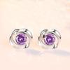 Nuevos Pendientes Giratorios de Plata de Ley S925 Estilo Coreano Pendientes Flor de Rosa Elegante Moda Joyería de Gama Alta Circonita Púrpura