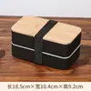 Bento Box Japonés de Doble Capa Set de Cubiertos Portátil Caja de Arroz de Bambú Contenedor de Alimentos para Mantener la Frescura Personalizable con Texto y LOGOTIPO