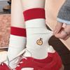 Calcetines Bordados de Dibujos Animados en Color de Contraste para Mujer, Calcetines de Media Pantorrilla, Lindos Animalitos Estilo Japonés, Combinación de Colores, Tendencia, Personalizados, Calcetines de Algodón Puro