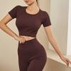 Explosiones Transfronterizas Camiseta de Yoga Tejida sin Costuras Cintura Alta Cadera Melocotón Pantalones de Yoga Deportivos para Correr Traje de Fitness
