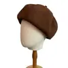 Boina retro de cuero lavado estilo japonés para mujer, sombrero de pintor moderno para otoño e invierno, adelgazante, versátil, elegante boina de calabaza