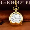 Reloj de Bolsillo Vintage Grande Dorado Best-Seller Transfronterizo con Patrón Grabado de Escudo y Cadena para Cintura Reloj de Bolsillo de Cuarzo