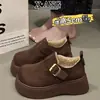 Zapatos Birkenstock Genuinos de Cuero de Cobertura Total con Suela Gruesa para Mujer, Forrados de Felpa y Engrosados para Calidez, Botas de Nieve, Zapatos de Algodón, Zapatos de Lana de Cordero, Mocasines