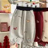 Pantalones Nuevos de Otoño 2026 para Niños Niñas Bordado de Dibujos Animados Elegantes Casuales Bebé Cintura Alta Joggers