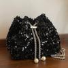 2025 Nuevo Bolso Bandolera de un Hombro Estilo Coreano Cubo Trendy Versátil Bolso de Noche Moda Personalidad Bolso de Lentejuelas para Mujer