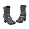 Botines Europeos y Americanos de Talla Extra Grande para Mujer, Otoño e Invierno, Tacón Grueso, Tallas 34-48, Botas de Cuero Transfronterizas para Mujer, Punta Redonda, Caña Baja, Tacones Altos