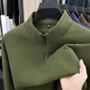 Camiseta de Manga Larga Cálida con Cremallera y Cuello Semi-Alto de Terciopelo Alemán Bicolor Catiónico Cepillado para Otoño e Invierno, Camisa para Capa Interior de Hombre