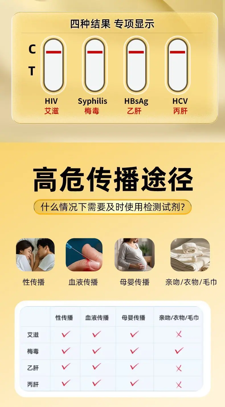 优禾康hiv艾滋四合一检测纸前四项四联卡梅毒乙丙肝自检试纸1人份