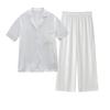 Pantalones de Rayón Satén Estilo Literario con Bolsillo de Solapa Bordado, Set de Pijama con Solapa Pequeña, Camisón Opcional Multicolor para Estar en Casa