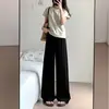 Calça Wide Leg Ice Silk Calças Femininas Verão Fina Cintura Alta Drape Plissado Descontraído Zen Yamamoto Calças Algodão Linho Casual Calças Casual