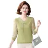 Nueva moda de otoño para madres de mediana edad: elegante camiseta de cuello en V con pedrería, top de manga larga para mujeres de mediana edad y mayores