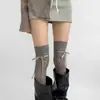 Calcetines de encaje estilo francés con lazo, hasta la rodilla, para mujer, estilo ballet primavera y otoño, medias blancas huecas hasta el muslo