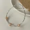 Pulsera de Plata de Ley S925 Souchuang Perla Natural Rosa Diseño Elegante Ins Pulsera Apilada de Plata Rota Pulsera