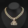 Suministro transfronterizo moda personalizada diseño de nicho hip hop europeo y americano Corona Cubana CEO collar con colgante unisex