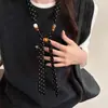 Colar Lenço de Seda Retro com Bolinhas para Mulheres, Acessório de Fita Longa Versátil Estilo Francês, Decoração de Corrente de Pescoço de Alta Qualidade Estilo Coreano