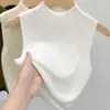 Colete Tricô Gola Meia-alta Temperamento 2023 Primavera e Verão Top Curto Sem Manga Peça de Sobrepor Camisa Base para Mulheres