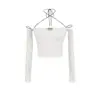 Camiseta Básica Puramente Atractiva de Hombros Descubiertos con Bloques de Color para Mujer, Verano 2026, Top Sexy de Manga Larga con Cuello Halter Off-Shoulder