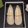 Zapatos de Exhibición de Malla con Pedrería de Moda Mismo Estilo que en Ins Zapatos Mary Jane de Punta Redonda Transpirables Planos Zapatos de Ballet para Verano Mujer