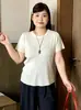 Top de punto básico de manga corta, redondo, versátil, para mujer talla grande, colección otoño 2026, estilo holgado y casual para figuras más voluminosas