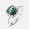 Anillo de Ágata de Planta Acuática Natural de Lujo Ligero Más Vendido Transfronterizo, Plata S925 Incrustado con Piedra de Musgo Verde, Joyería Personalizada y Simple