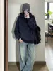 Sudadera con Capucha Suelta para Mujer Primavera Otoño Estilo Coreano Pulóver Chaqueta con Forro de Terciopelo Adelgazante Versátil Sensación Relajada Perezoso Color Sólido Top