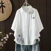 Camisa Bordada de Algodón de Doble Capa para Mujer, Primavera y Otoño 2026, Holgada, Artística, Suave, Amigable con la Piel, Transpirable, Algodón Puro, Top de Manga Tres Cuartos