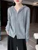 Cardigan de Tricô com Capuz de Lã Pura, Manga Longa, Zíper Duplo, Cor Sólida, Suéter Solto de Lã, Top - Nova Coleção Outono/Inverno 2026