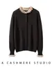 Cárdigan de Cachemira con Cuello Redondo, Bordes Fruncidos y Bloques de Color Otoño/Invierno 2025 para Mujer, Suéter de Punto de Color Sólido de Corte Holgado