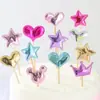 Qing Cang Redes Sociales Tarjeta de Enchufe para Pastel de Cumpleaños Enchufe PU Reflectante Mate Amor Estrella de Cinco Puntas Enchufe para Mesa de Postres