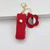 Chaveiro Espelho Pequeno Floral Criativo Transfronteiriço Portátil Mini Bolsa de Couro para Batom Em Estoque Chaveiro Pingente de Bolsa Acessório