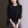 Top de punto corto holgado de color liso para primavera/verano, cárdigan de moda retro con cuello redondo hueco y manga larga