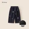 Ropa para Niños Huzhou Zhili Jeans para Niñas Bordado de Copos de Nieve Pantalones Rectos para Niños Sueltos Versátiles Pantalones para Niños Pequeños