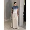 Camiseta de Malla con Purpurina Degradada de Verano 2026 Nuevo Top de Manga Corta Fruncido Ajustado para Mujer Distribución al por Mayor
