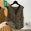 Foto real Colete bordado com pedraria pesada para mulheres 2026 Outono novo estilo Colete Outerwear tipo Xale Top de Veludo de Couro de Veado