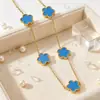 Collar de Trébol de Cuatro Hojas de Cinco Pétalos para Mujer, Lujo Ligero, Colgante Colorido de Nácar, Cadena Larga para Clavícula con Borla, Joyería Versátil de Acero de Titanio