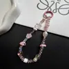 Cordão de Celular Flor de Cristal Bordada à Mão Fresco de Verão Chaveiro Curto Versátil Pingente de Bolsa