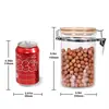 Pote de Vidro para Armazenamento de Grãos de Café e Alimentos da Cozinha com Fecho Hermético Tampa de Madeira Encaixe Hermético Frasco de Vidro para Armazenamento de Café