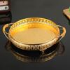 Vintage prato de frutas oval dourado simples sala de estar decoração de mesa requintado padrão de ferro servindo placa com alça atacado