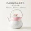 Tetera de Cerámica con Asa, Esmalte Cristalino Cocido en Horno, Flor Pintada a Mano, Bandeja de Té de Cerámica, Juego de Té Kung Fu para Uso en Casa, Juego de Preparación de Té Antiescaldado para Mujeres